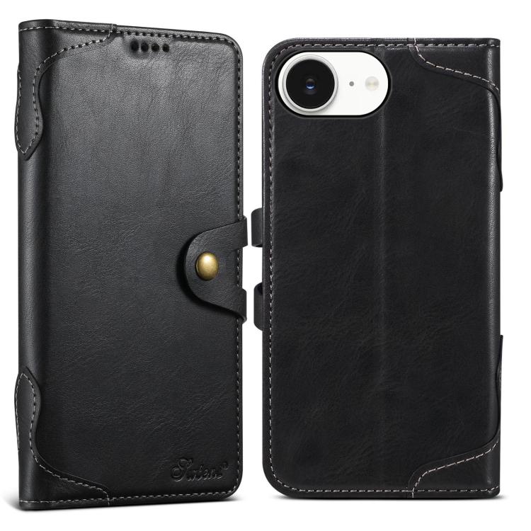 For iPhone 17e / 16e Suteni Q-03 Oil Wax Magnetic Clasp Leather Phone Case(Black)