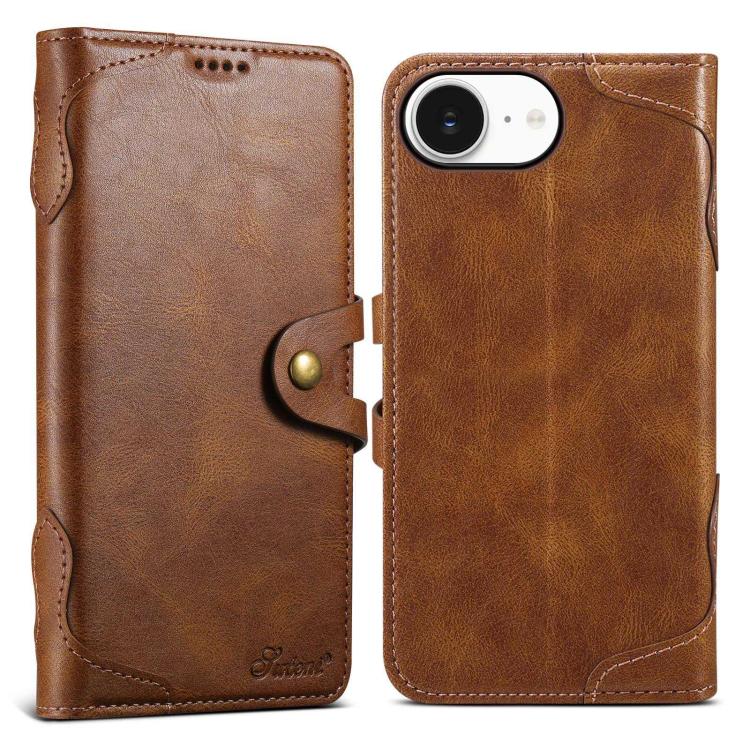 For iPhone 17e / 16e Suteni Q-03 Oil Wax Magnetic Clasp Leather Phone Case(Brown)