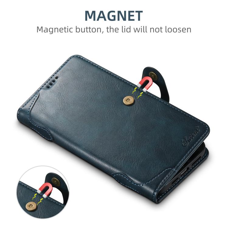 For iPhone 17e / 16e Suteni Q-03 Oil Wax Magnetic Clasp Leather Phone Case(Blue)