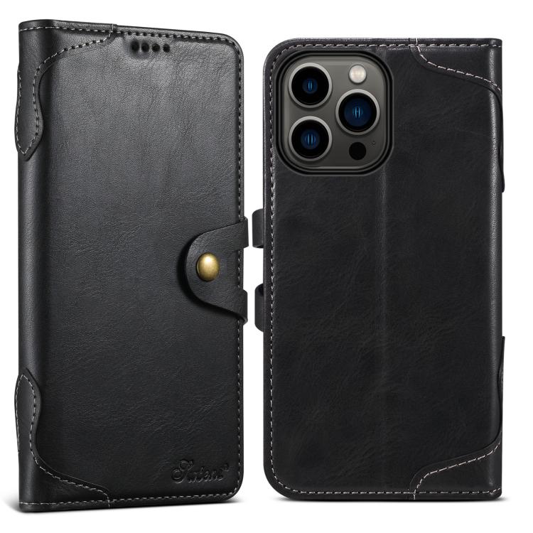 For iPhone 16 Pro Suteni Q-03 Oil Wax Magnetic Clasp Leather Phone Case(Black)