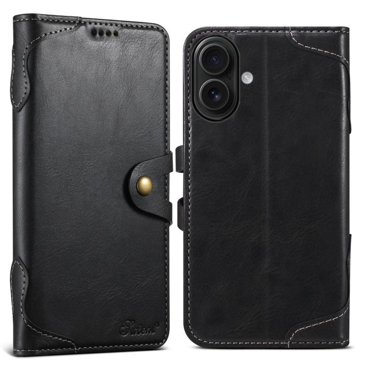 For iPhone 16 Plus Suteni Q-03 Oil Wax Magnetic Clasp Leather Phone Case(Black)