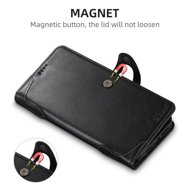 For iPhone 16 Plus Suteni Q-03 Oil Wax Magnetic Clasp Leather Phone Case(Black)