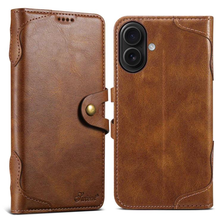 For iPhone 16 Plus Suteni Q-03 Oil Wax Magnetic Clasp Leather Phone Case(Brown)