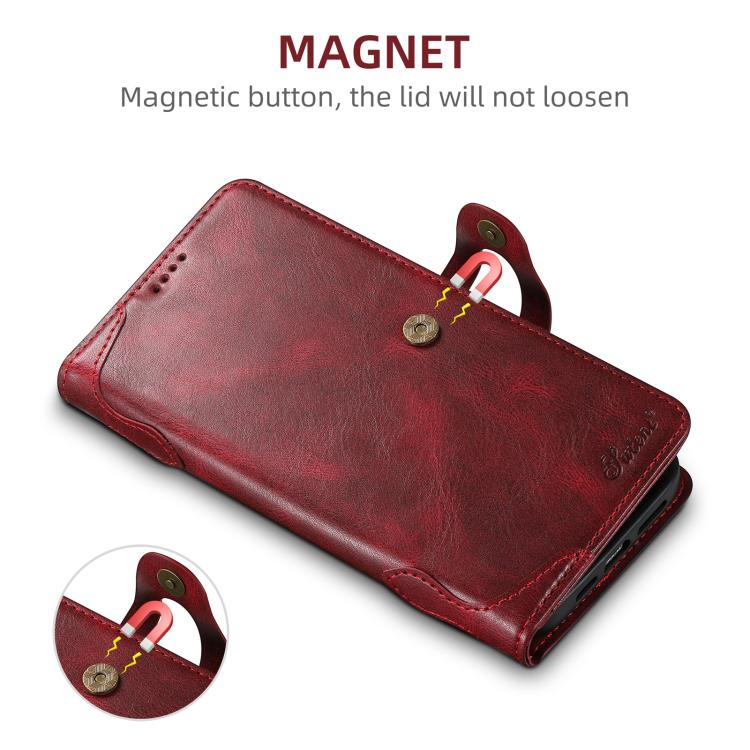 For iPhone 16 Plus Suteni Q-03 Oil Wax Magnetic Clasp Leather Phone Case(Red)