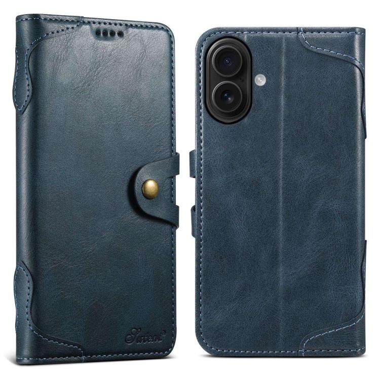 For iPhone 16 Plus Suteni Q-03 Oil Wax Magnetic Clasp Leather Phone Case(Blue)