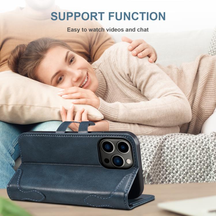 For iPhone 16 Plus Suteni Q-03 Oil Wax Magnetic Clasp Leather Phone Case(Blue)