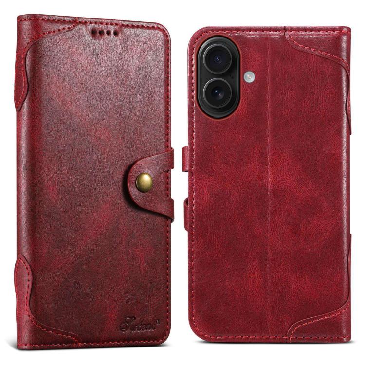 For iPhone 16 Suteni Q-03 Oil Wax Magnetic Clasp Leather Phone Case(Red)