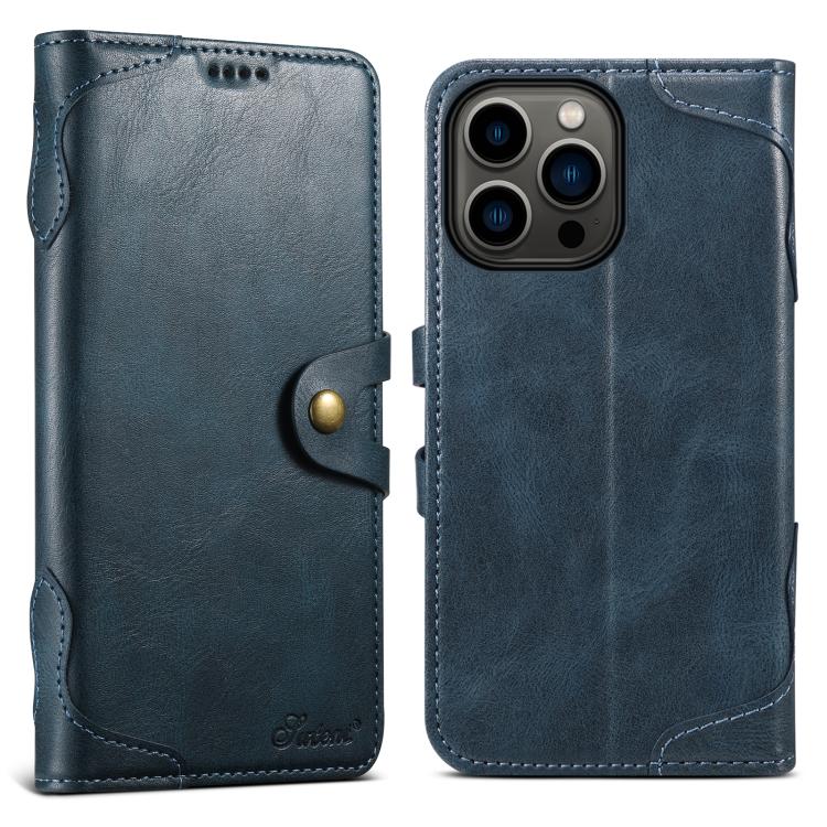 For iPhone 15 Pro Max Suteni Q-03 Oil Wax Magnetic Clasp Leather Phone Case(Blue)