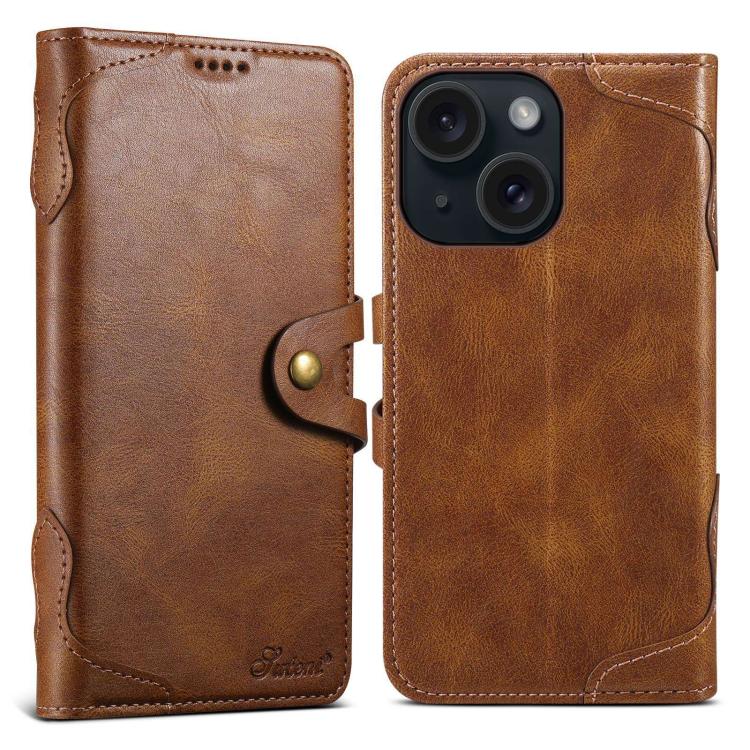 For iPhone 15 Plus Suteni Q-03 Oil Wax Magnetic Clasp Leather Phone Case(Brown)