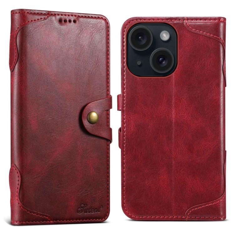 For iPhone 15 Plus Suteni Q-03 Oil Wax Magnetic Clasp Leather Phone Case(Red)