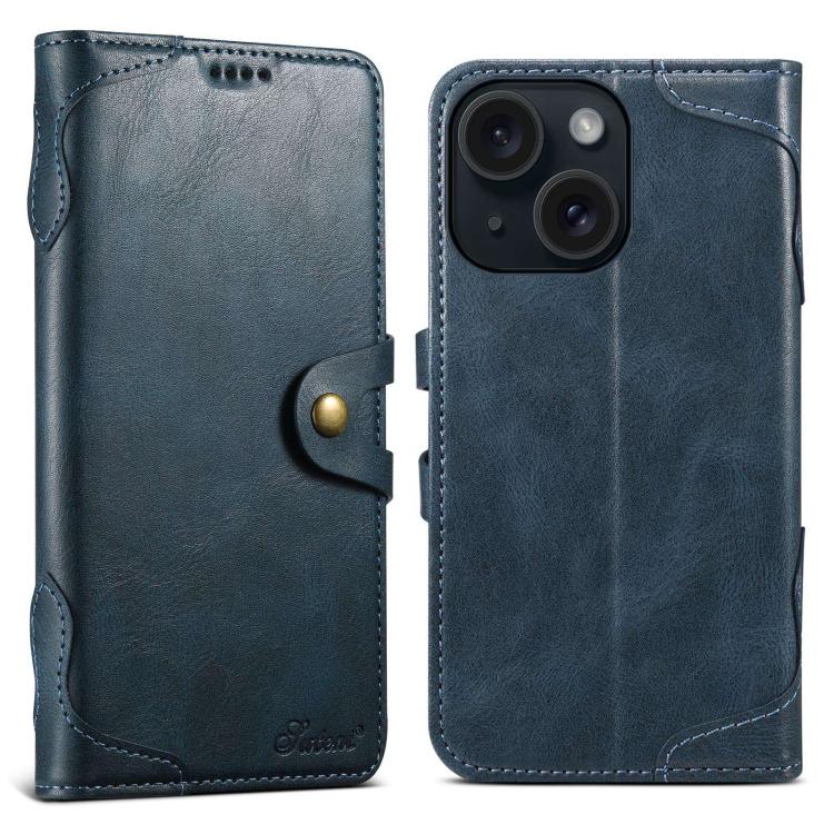 For iPhone 15 Plus Suteni Q-03 Oil Wax Magnetic Clasp Leather Phone Case(Blue)