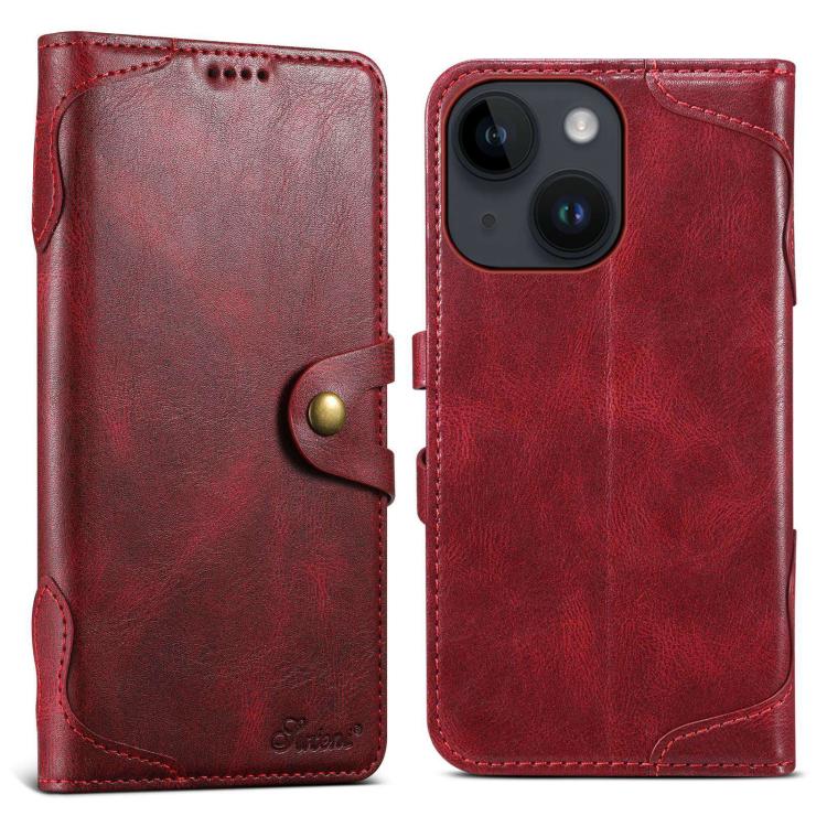 For iPhone 14 Plus Suteni Q-03 Oil Wax Magnetic Clasp Leather Phone Case(Red)