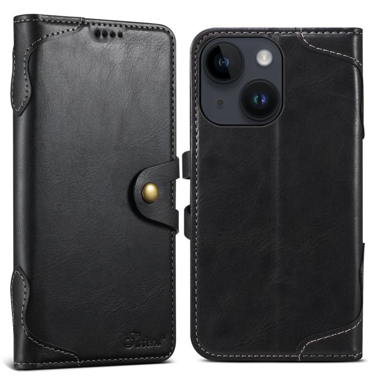 For iPhone 14 Suteni Q-03 Oil Wax Magnetic Clasp Leather Phone Case(Black)