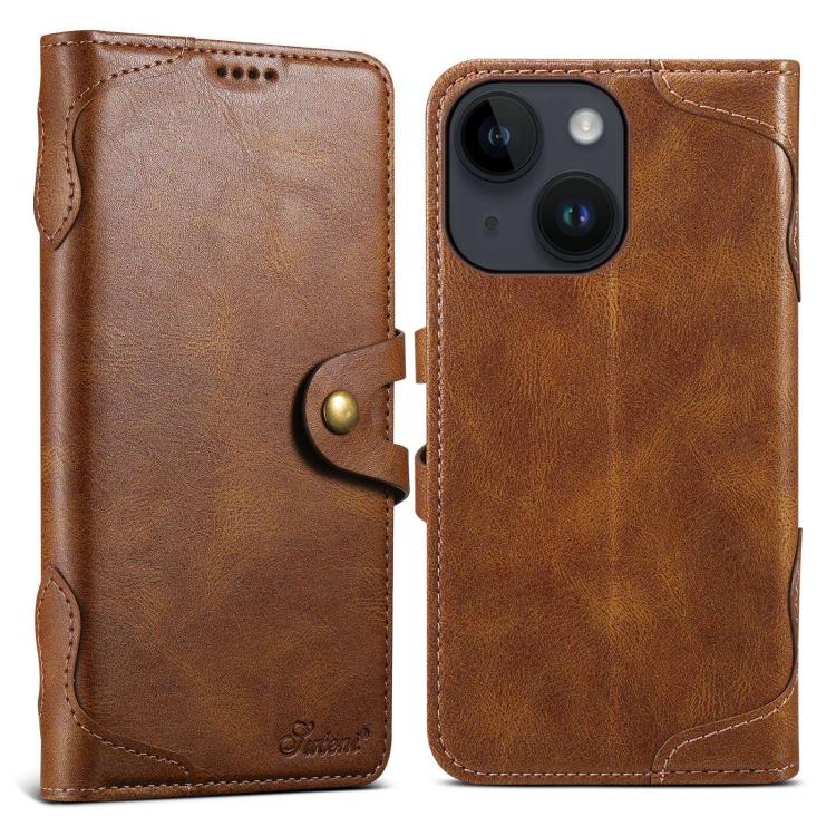 For iPhone 14 Suteni Q-03 Oil Wax Magnetic Clasp Leather Phone Case(Brown)