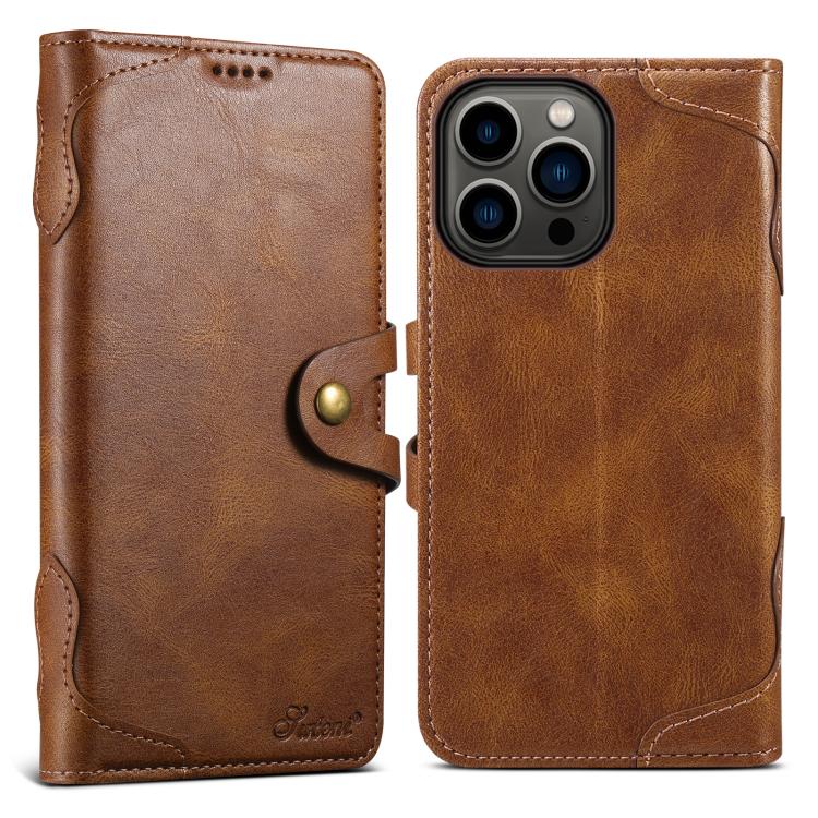 For iPhone 14 Pro Max Suteni Q-03 Oil Wax Magnetic Clasp Leather Phone Case(Brown)