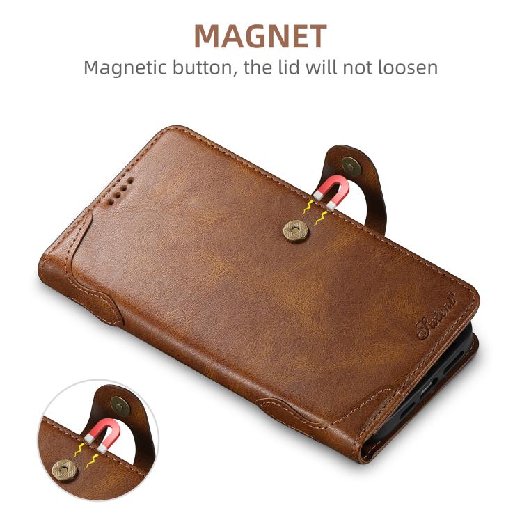For iPhone 14 Pro Max Suteni Q-03 Oil Wax Magnetic Clasp Leather Phone Case(Brown)