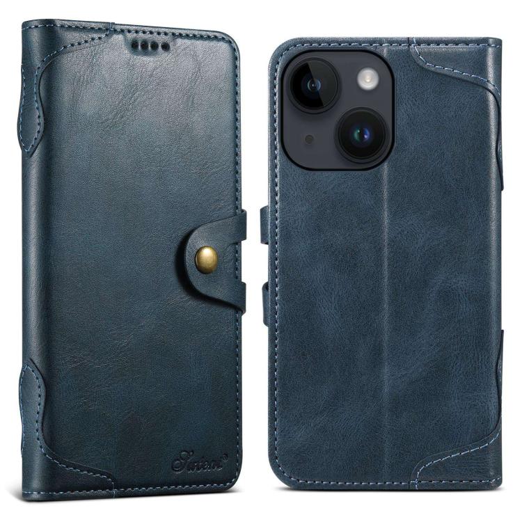 For iPhone 13 Suteni Q-03 Oil Wax Magnetic Clasp Leather Phone Case(Blue)