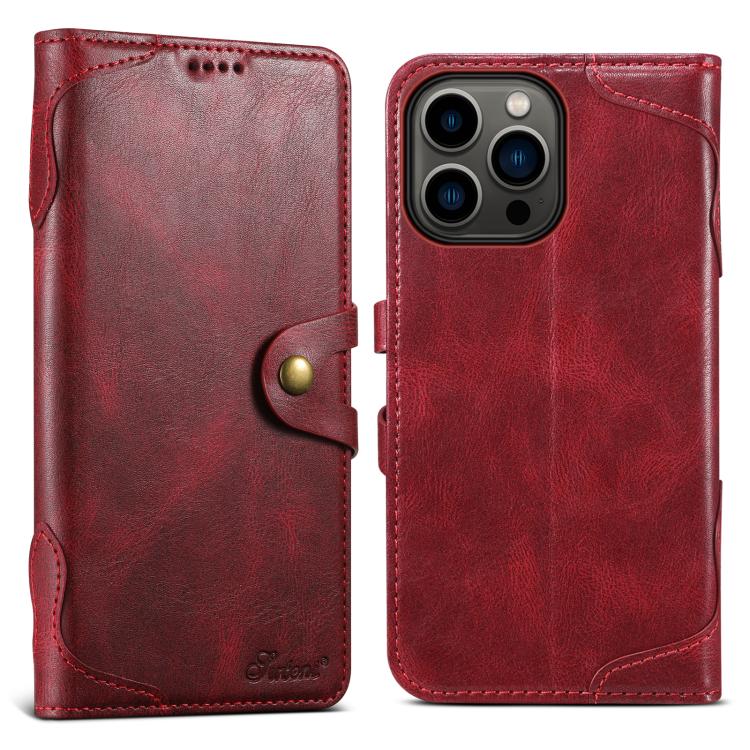 For iPhone 12 Pro Max Suteni Q-03 Oil Wax Magnetic Clasp Leather Phone Case(Red)