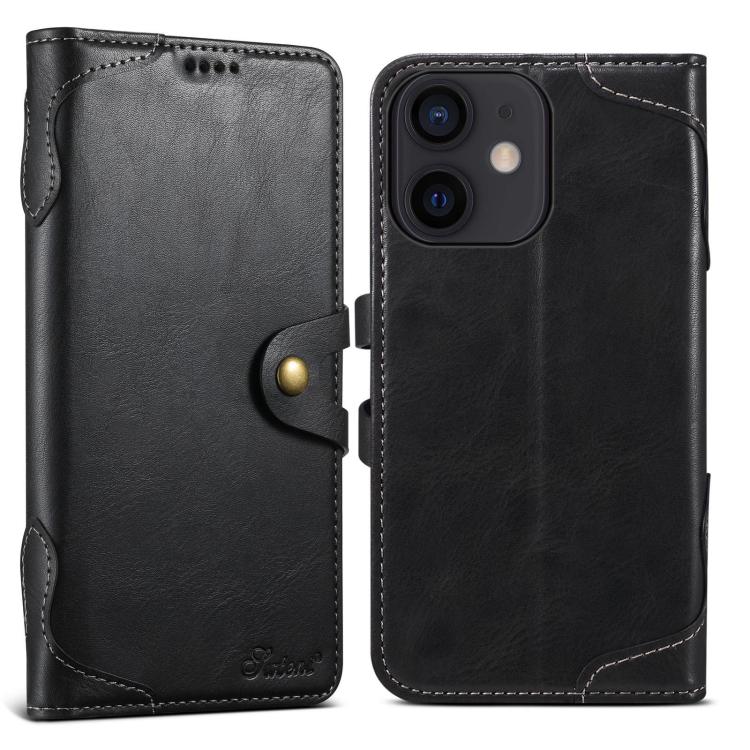 For iPhone 12 mini Suteni Q-03 Oil Wax Magnetic Clasp Leather Phone Case(Black)