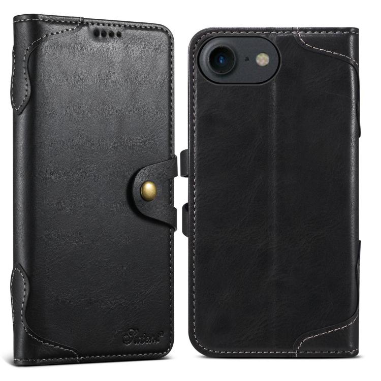 For iPhone 7 / 8 / SE 2022 Suteni Q-03 Oil Wax Magnetic Clasp Leather Phone Case(Black)