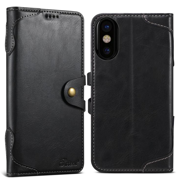 For iPhone X / XS Suteni Q-03 Oil Wax Magnetic Clasp Leather Phone Case(Black)