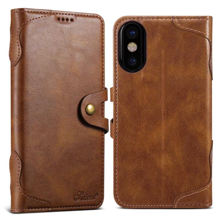 For iPhone X / XS Suteni Q-03 Oil Wax Magnetic Clasp Leather Phone Case(Brown)