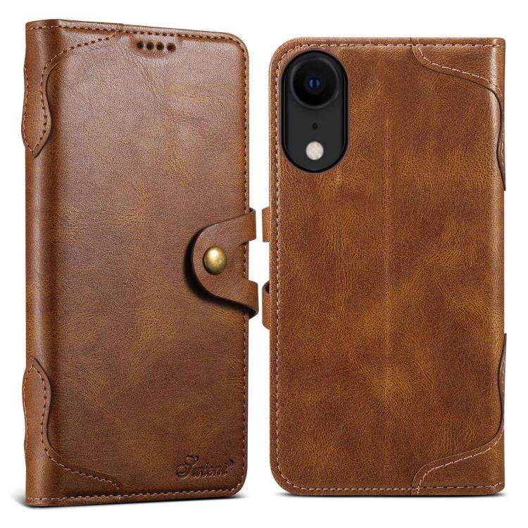 For iPhone XR Suteni Q-03 Oil Wax Magnetic Clasp Leather Phone Case(Brown)