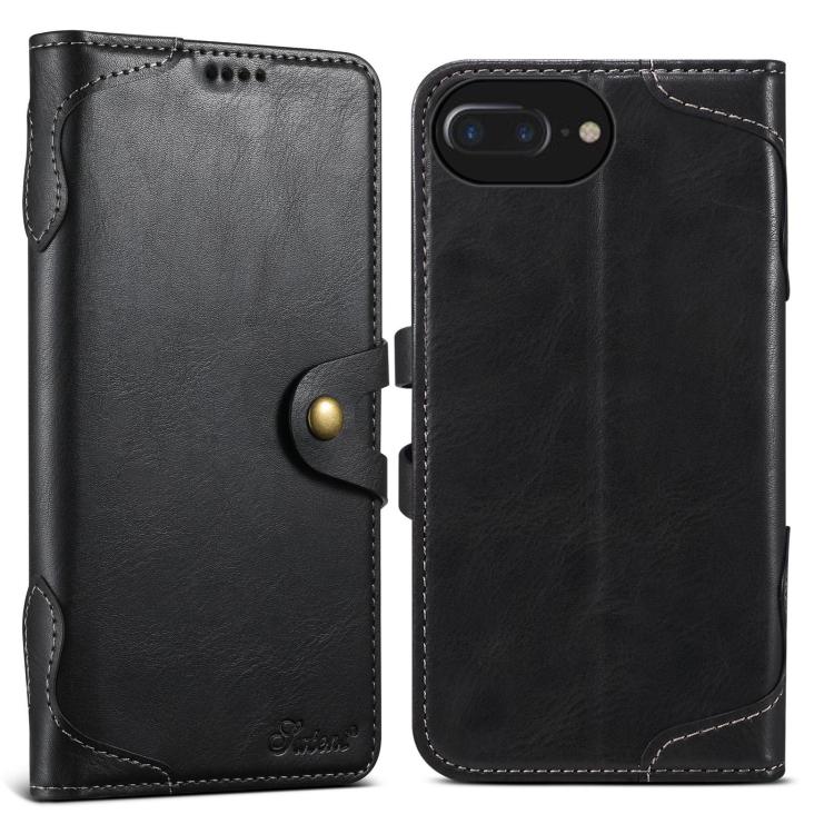 For iPhone 8 Plus / 7 Plus Suteni Q-03 Oil Wax Magnetic Clasp Leather Phone Case(Black)