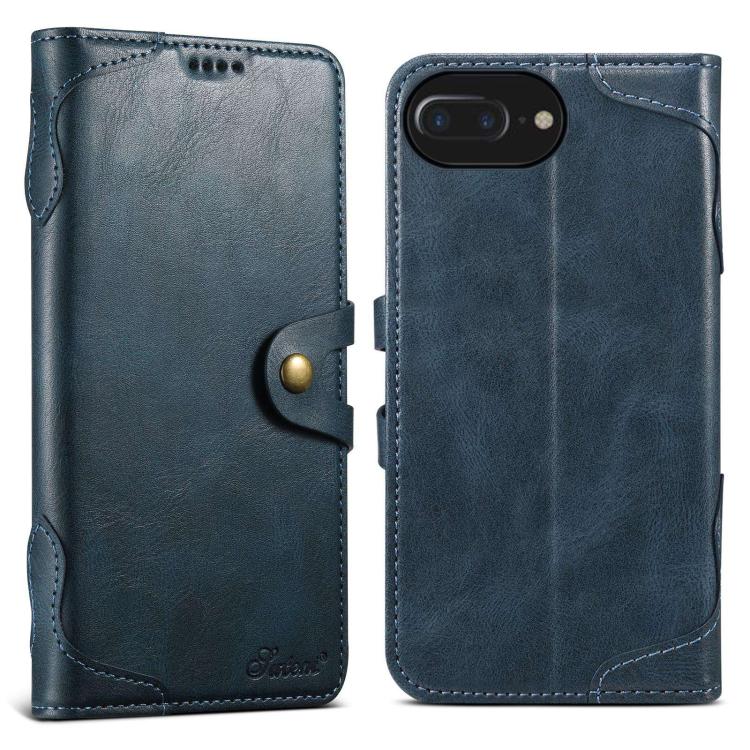 For iPhone 8 Plus / 7 Plus Suteni Q-03 Oil Wax Magnetic Clasp Leather Phone Case(Blue)