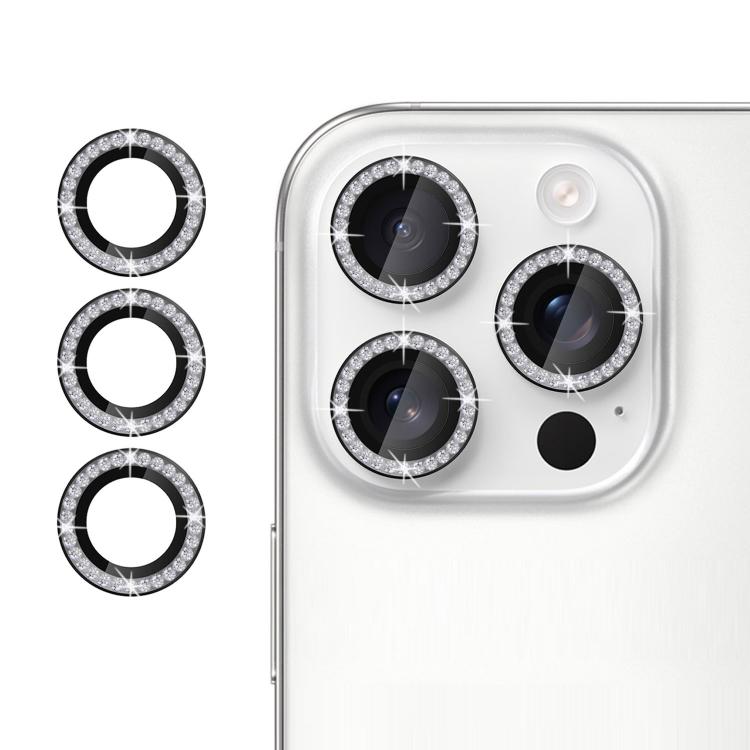 For iPhone 16 Pro Kalebol Individual Camera Lens Diamond Ring Protector(Black)