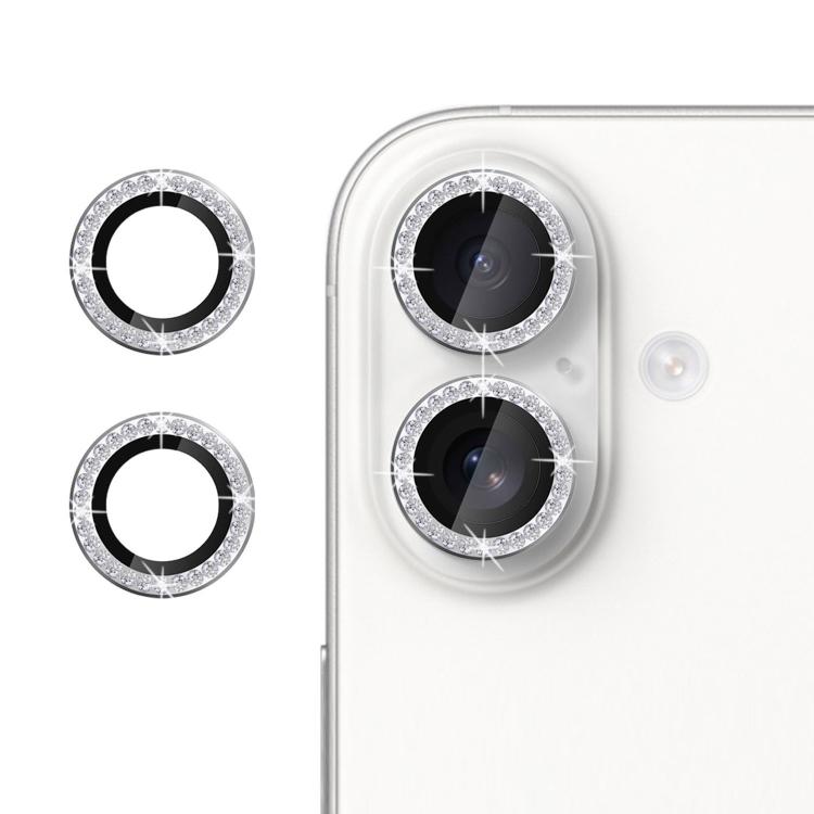 For iPhone 16 Plus Kalebol Individual Camera Lens Diamond Ring Protector(Silver)