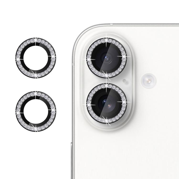 For iPhone 16 Kalebol Individual Camera Lens Diamond Ring Protector(Black)