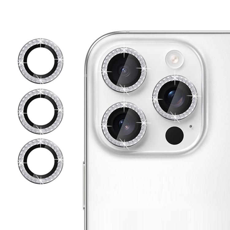 For iPhone 15 Pro Kalebol Individual Camera Lens Diamond Ring Protector(Silver)