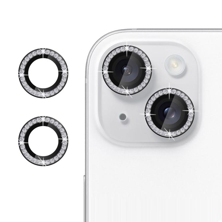 For iPhone 15 Kalebol Individual Camera Lens Diamond Ring Protector(Black)