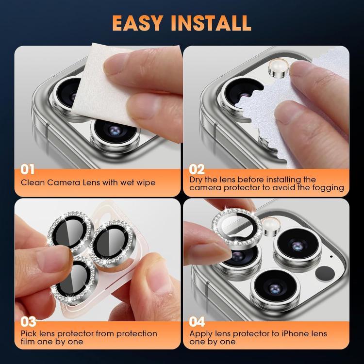 For iPhone 16 Pro Kalebol Individual Camera Lens Diamond Ring Protector(Black)