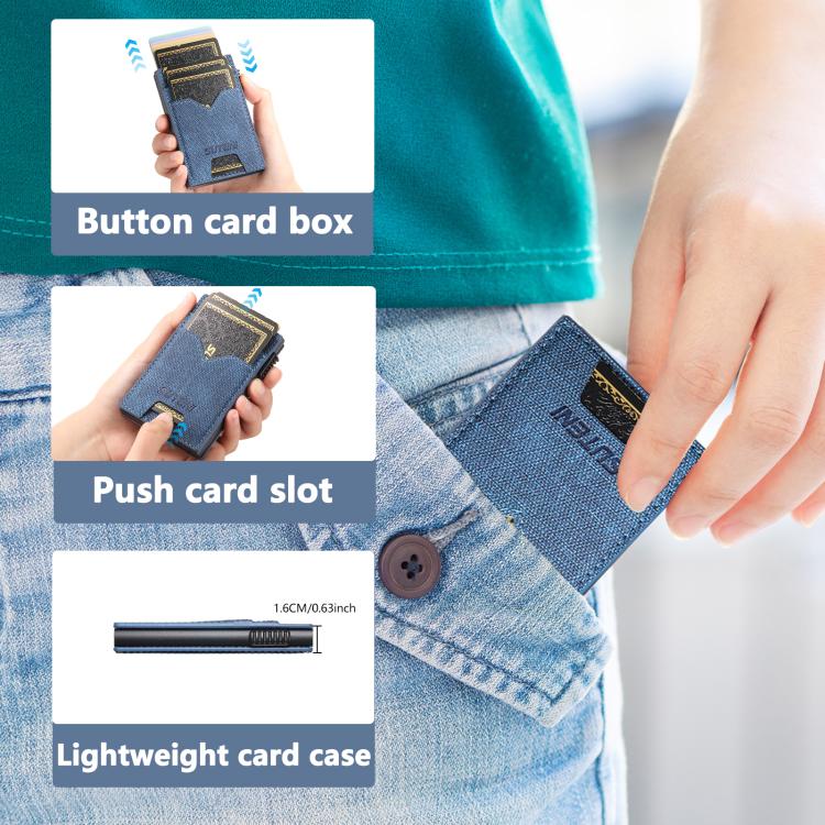 The Suteni denim double-sided card slot button automatically ejects the card box(Blue)