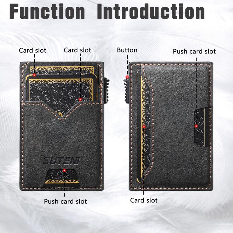 The Suteni denim double-sided card slot button automatically ejects the card box(Black)