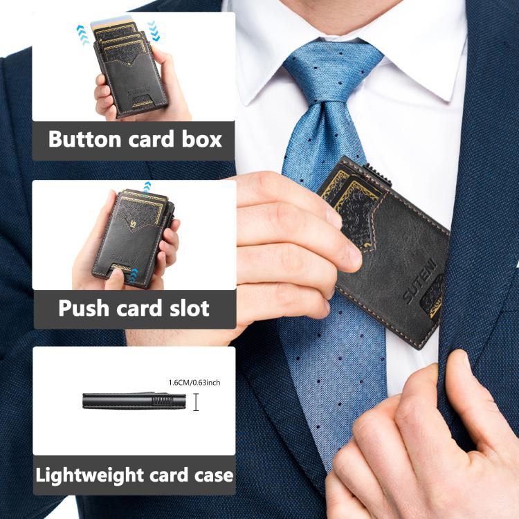 The Suteni denim double-sided card slot button automatically ejects the card box(Black)