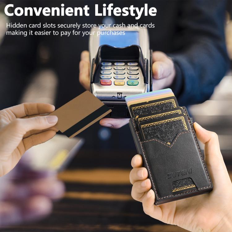 The Suteni denim double-sided card slot button automatically ejects the card box(Black)