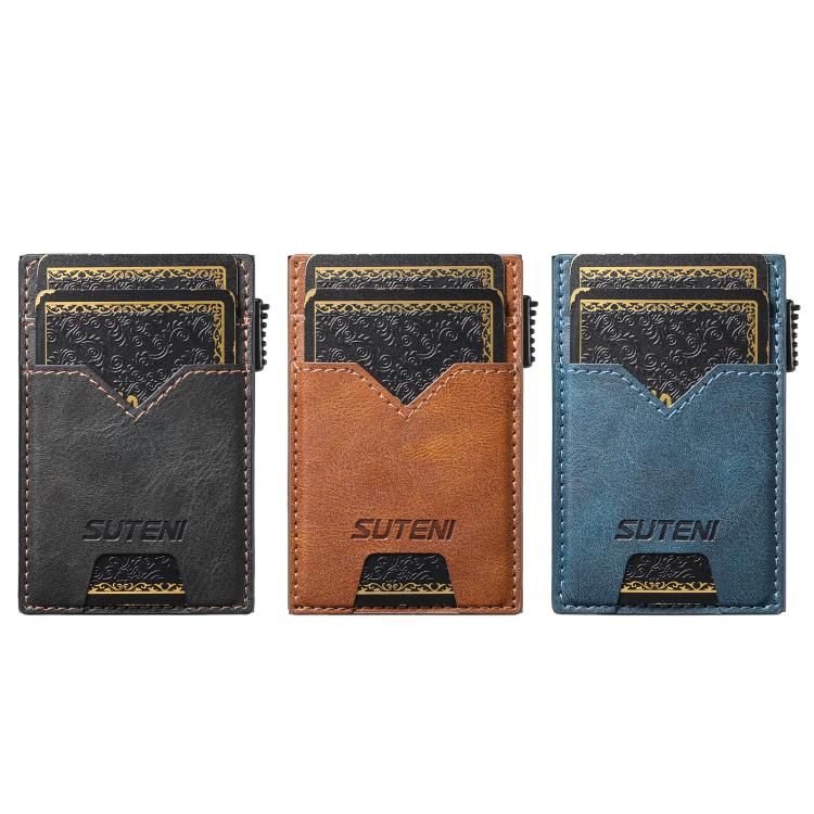 The Suteni denim double-sided card slot button automatically ejects the card box(Black)