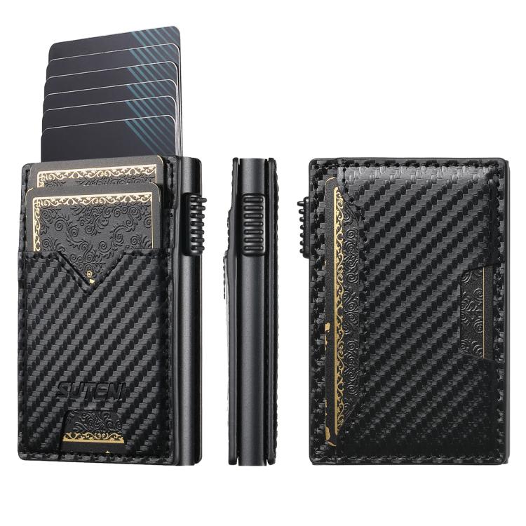 The Suteni carbon fiber pattern double-sided card insertion button automatically ejects the card box(Black)
