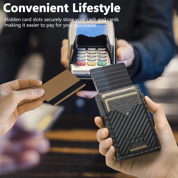 The Suteni carbon fiber pattern double-sided card insertion button automatically ejects the card box(Black)