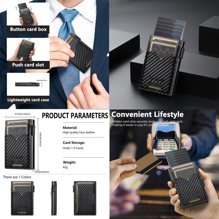 The Suteni carbon fiber pattern double-sided card insertion button automatically ejects the card box(Black)