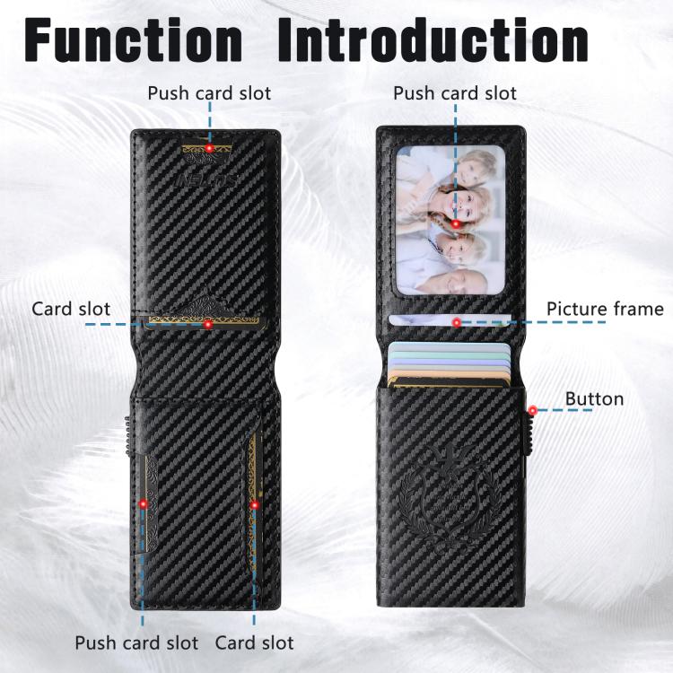 The Suteni carbon fiber pattern button automatically pops out the veneered printed card box(Black)