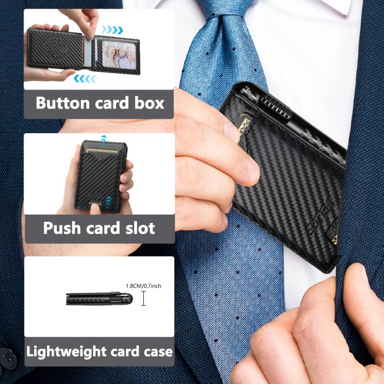 The Suteni carbon fiber pattern button automatically pops out the veneered printed card box(Black)