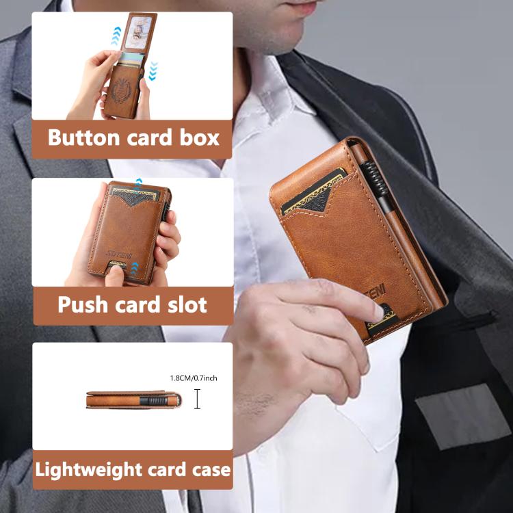 The Suteni oil wax pattern button automatically pops out the veneered printed card box(Brown)