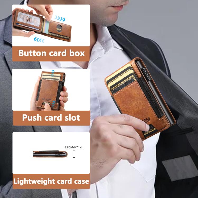 The Suteni oil wax pattern button automatically pops out the elastic band card box(Brown)
