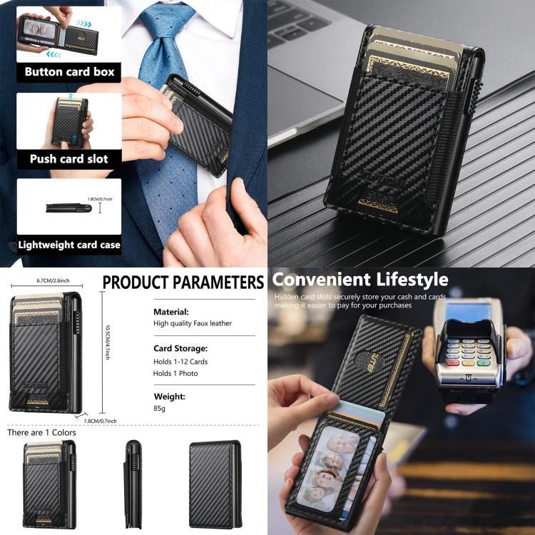 The Suteni carbon fiber pattern button automatically pops out the elastic band card box(Black)