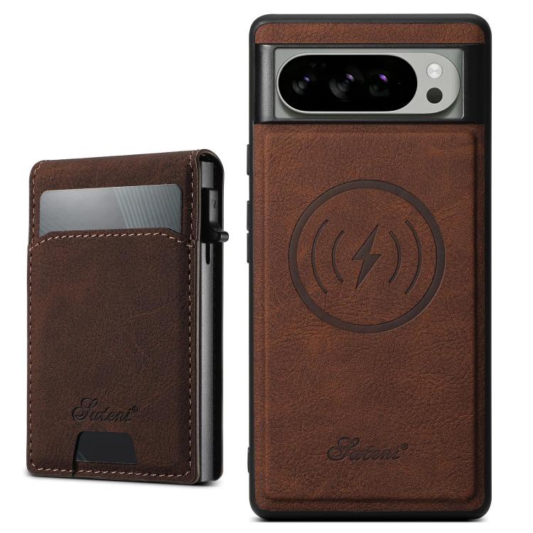 For Google Pixel 10 Pro Suteni H19 Litchi Grain 2-in-1 Removable Card Box Back Phone Case(Brown)