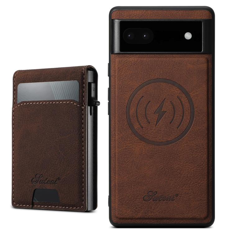 For Google Pixel 6a Suteni H19 Litchi Grain 2-in-1 Removable Card Box Back Phone Case(Brown)